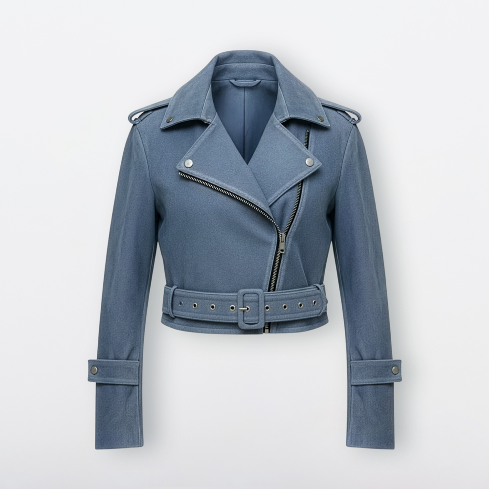 Almada Lambskin Belted Bomber - Periwinkle