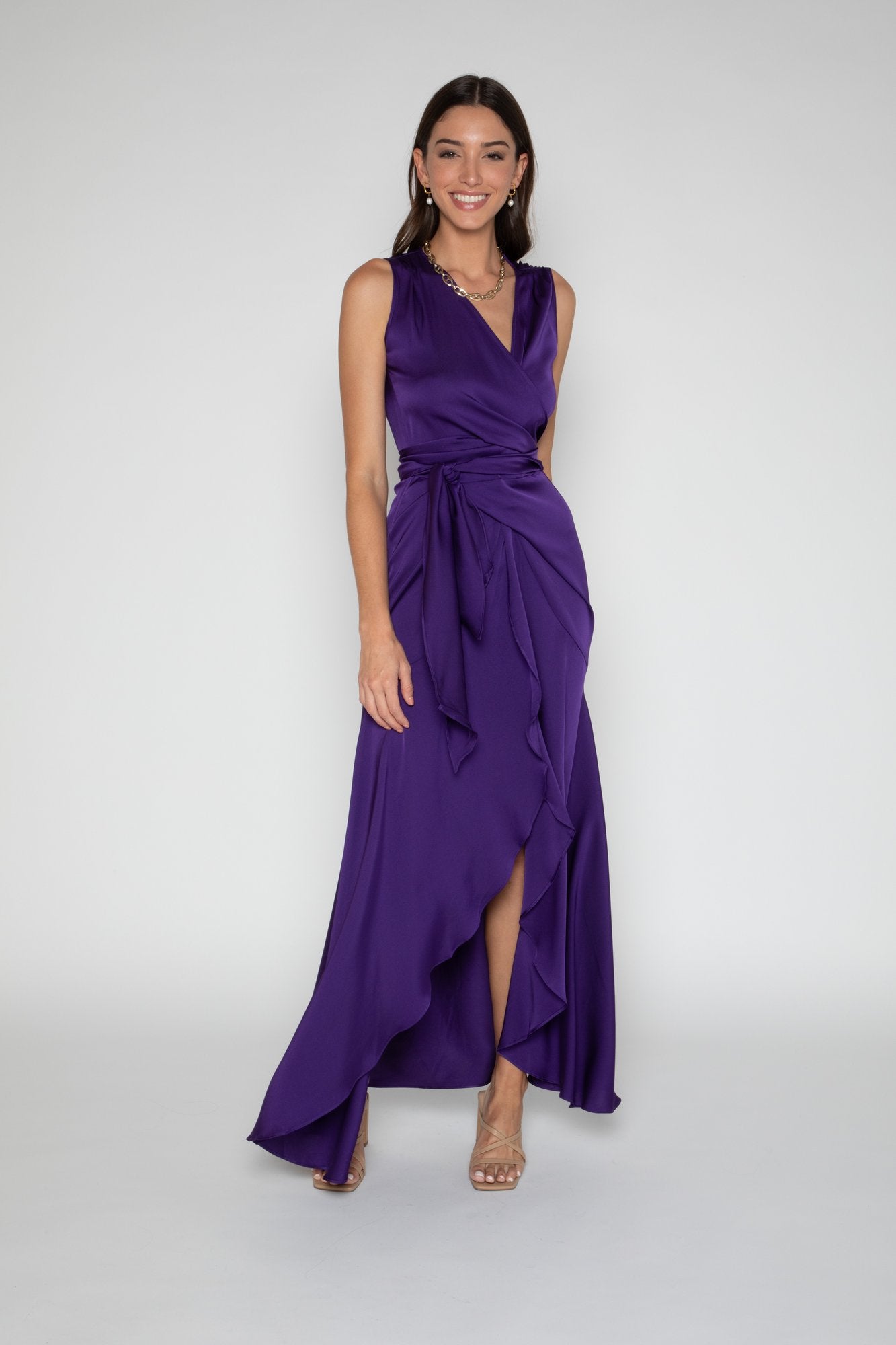 purple silk wrap dress Purple Silk African print wrap dress with bishop sleeve