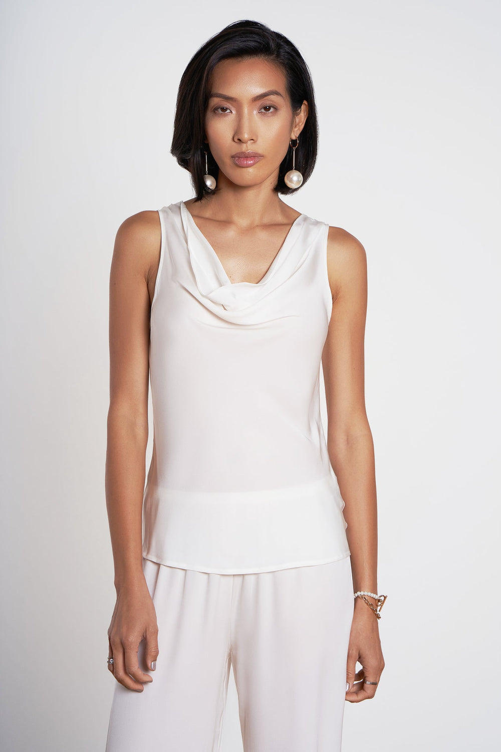 Pariser Wasserfallkragen-Top - Nouvelle White